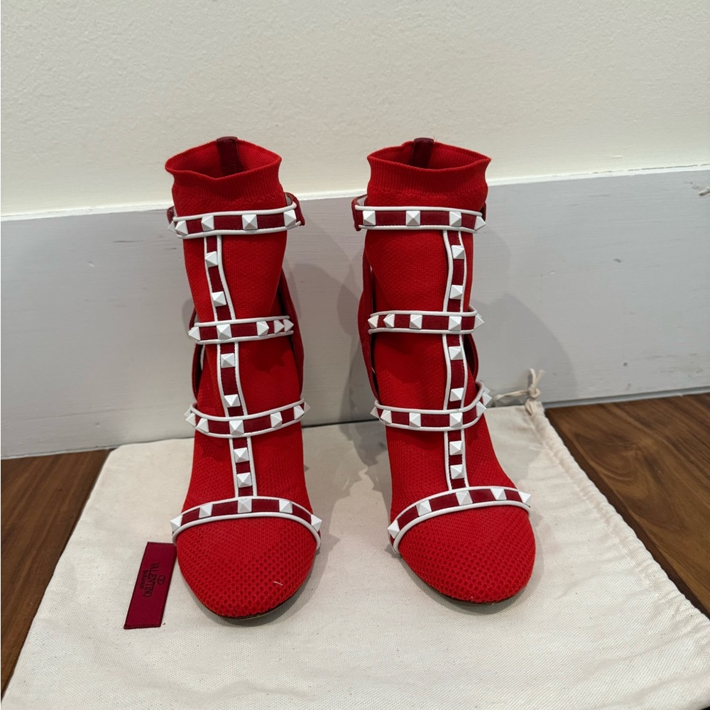 Valentino Knit Suede Free Rockstud Bodytech 105mm Ankle Boots Size 37
